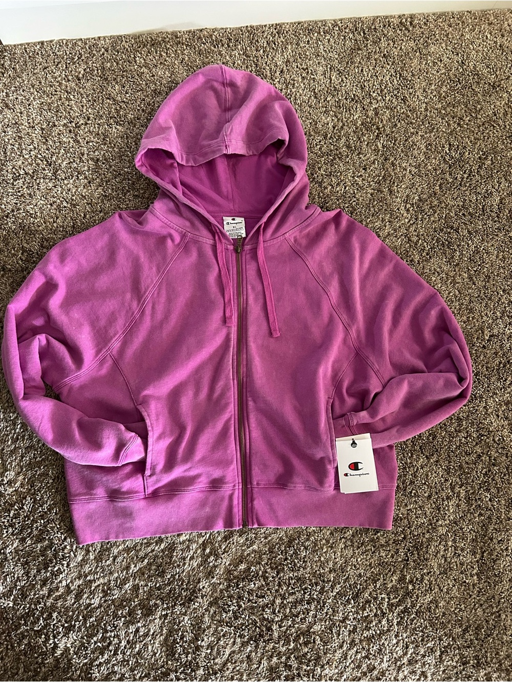 Champion Vintage Wash Women's Magenta Full-Zip Long Sleeve Hoodie, XL